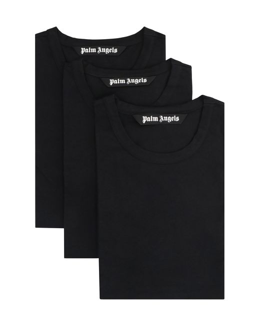 Palm Angels Black Set Of Three Crew Neck T-Shirts for men