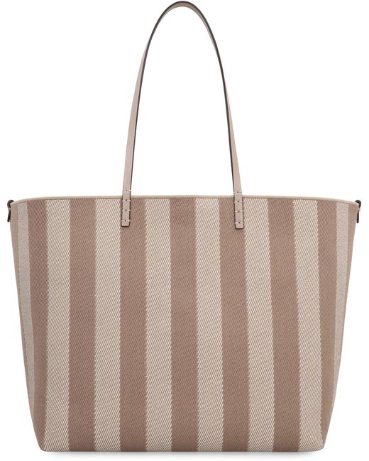 Fendi Brown Pequin Striped And Ff Fabric Roll Large Reversible Shopper