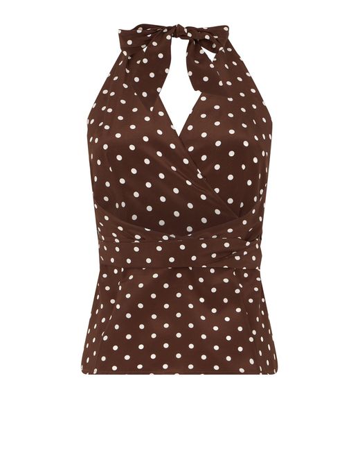 P.A.R.O.S.H. Brown Sleeveless Silk Top With Polka Dots