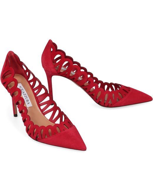 Aquazzura Red 85Mm Peep Scalloped-Cut Pumps