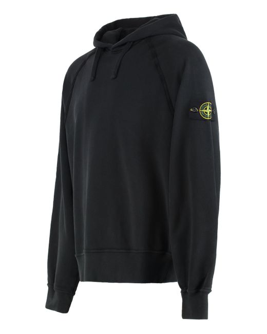 Felpa in cotone con cappuccio di Stone Island in Black da Uomo