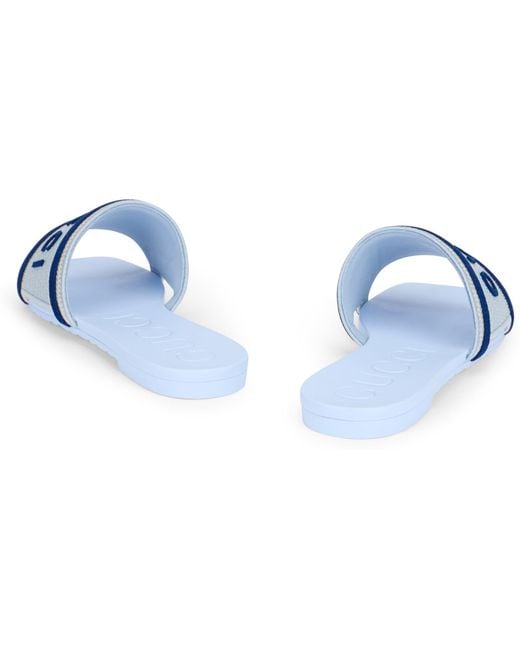 Gucci Blue Slides With Logo