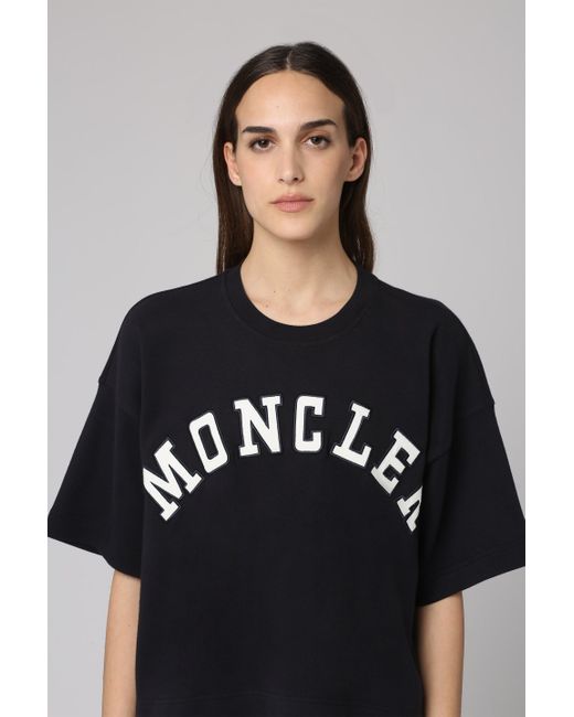 T-shirt girocollo in cotone di Moncler in Black