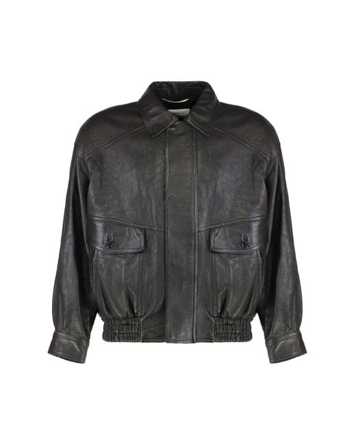 Saint Laurent Black Lamb Leather Bomber Jacket for men