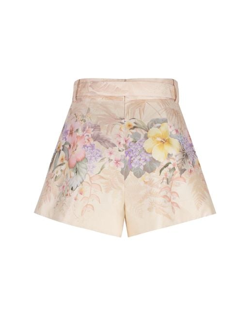 ショートパンツ ZIMMERMANN Silk blend shorts with floral print ZIMMERMANN Cascadian belted lace-trimmed pleated floral