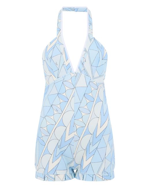 Emilio Pucci Blue Short Jumpsuit With Manuba Print