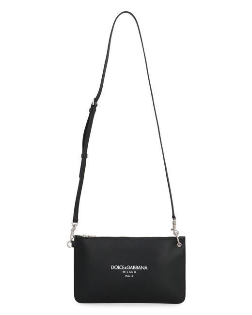 Dolce & Gabbana Black Premium Leather Flat Pouch Handbag for men