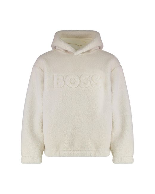 Boss White Hoodie With Teddy Effect for men