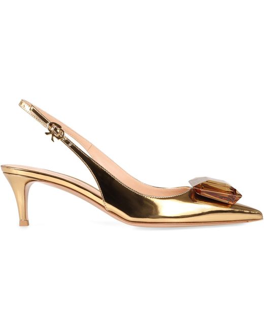 Gianvito Rossi Metallic Jaipur Leather Pointy-Toe Slingback