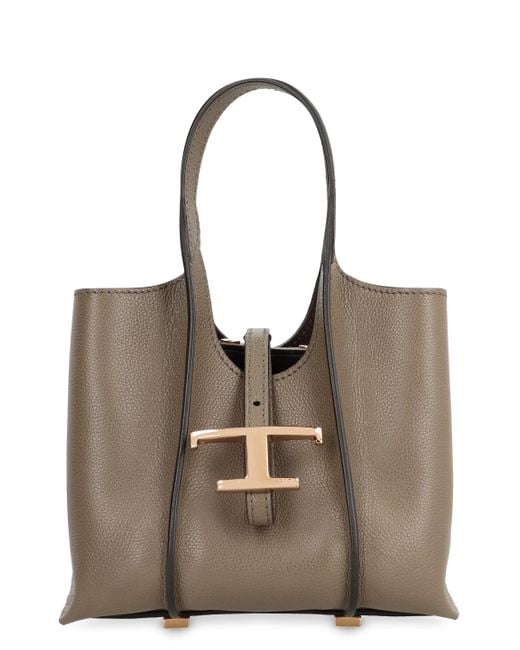 Tod's Brown T Timeless Micro Leather Tote