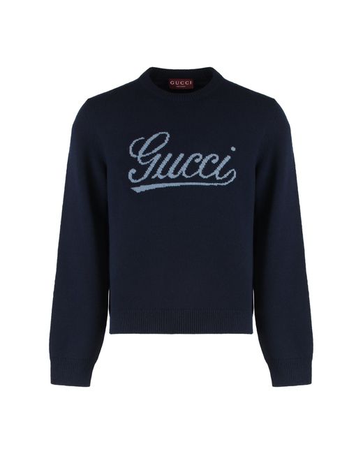 Gucci Blue Wool Sweater Made With Intarsia for men