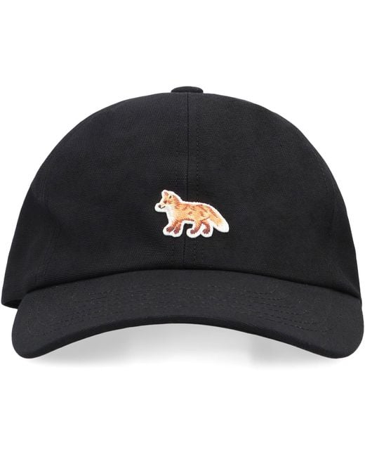 Maison Kitsuné Black Cotton Logo Baseball Cap Hat for men