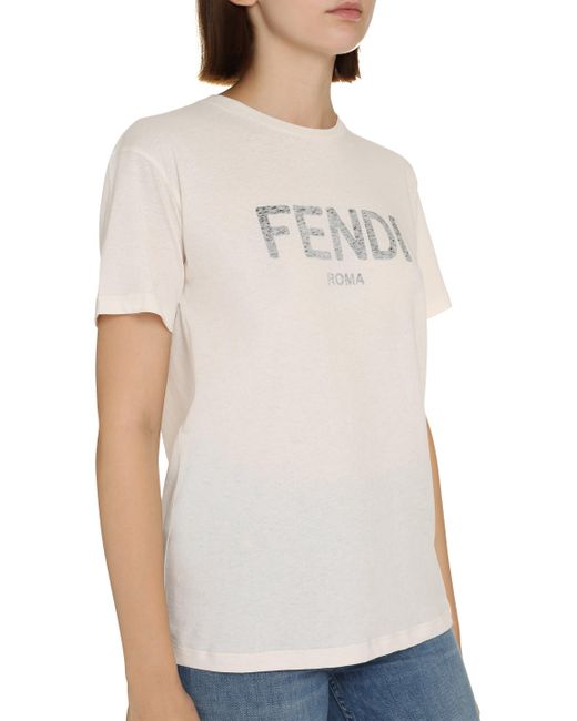 Fendi Logo Cotton T shirt in White Lyst UK