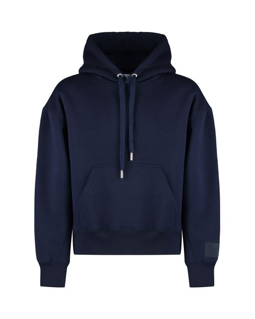 AMI Blue Cotton Hoodie With Ribbed Edges for men