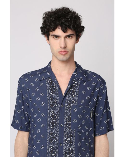 Camicia a maniche corte stampata di Palm Angels in Blue da Uomo