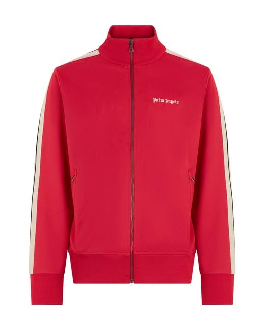 Palm Angels Red Hoodie With Zip And Logo for men