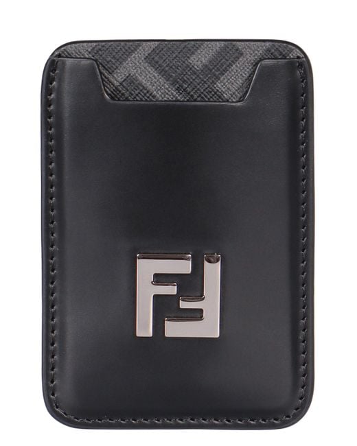 Fendi Black Squared Ff Leather Card Holder for men