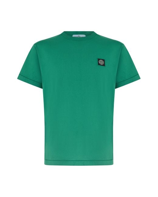 Stone Island Green Cotton T-Shirt With Logo for men