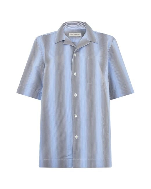 Dries Van Noten Blue Cotton Shirt With Short Sleeves for men