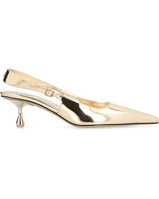 Jimmy Choo Natural Amel Pointed-Toe Metallic Pumps