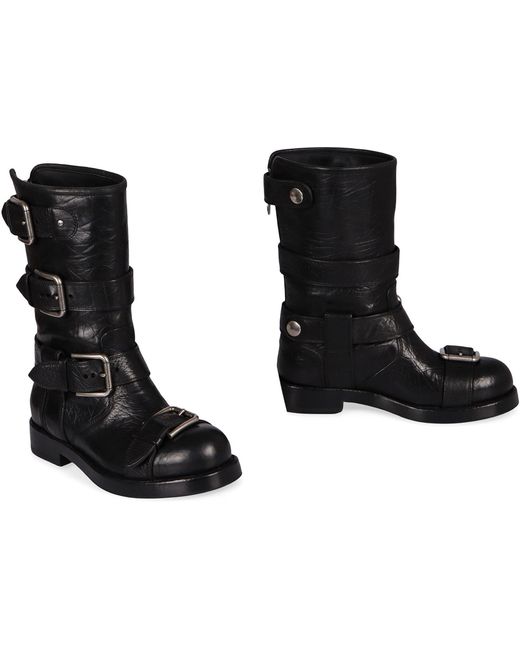 Dolce & Gabbana Black Leather Boots With Straps