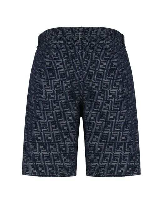 Fendi Blue Cotton Bermuda Shorts for men