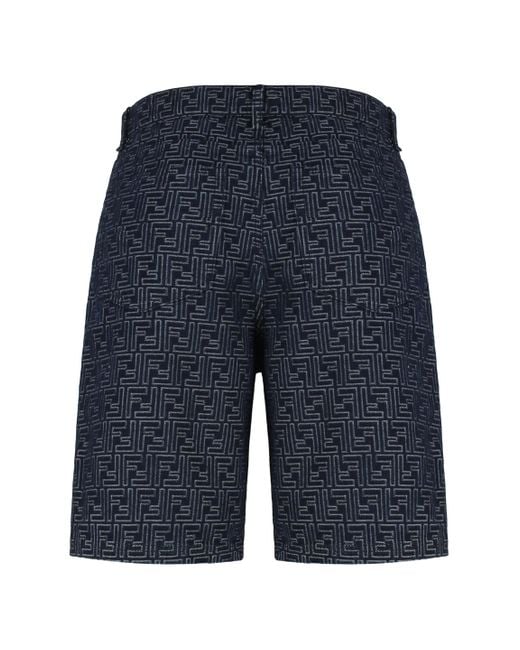Fendi Blue Cotton Bermuda Shorts for men
