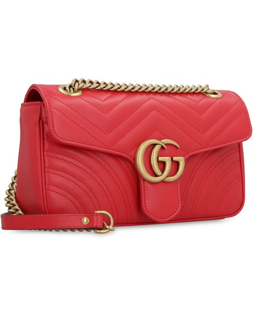 Gucci Red GG Marmont Leather Shoulder Bag