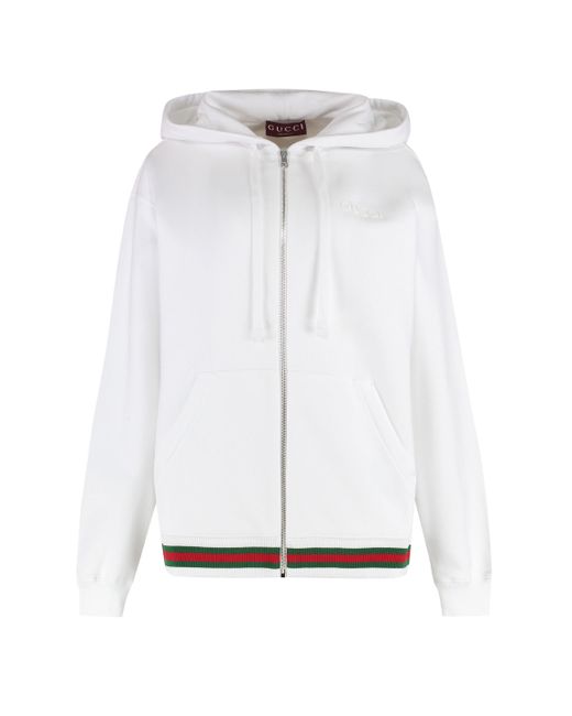 Gucci White T-Shirt Full Zip Cotton Hoodie