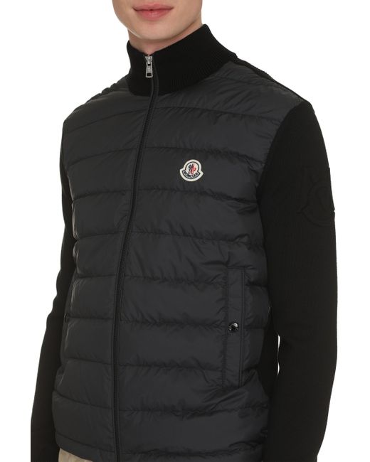 Moncler Black Cardigan With Padded Front Panel for men