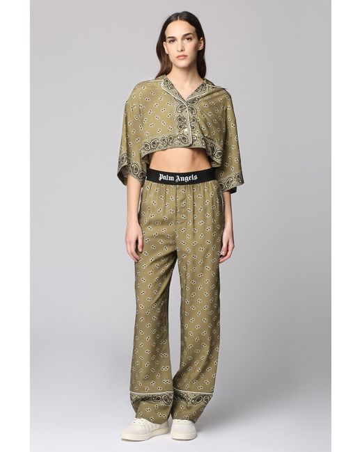 Palm Angels Green Paisley Motif Elastic Waist Trousers For
