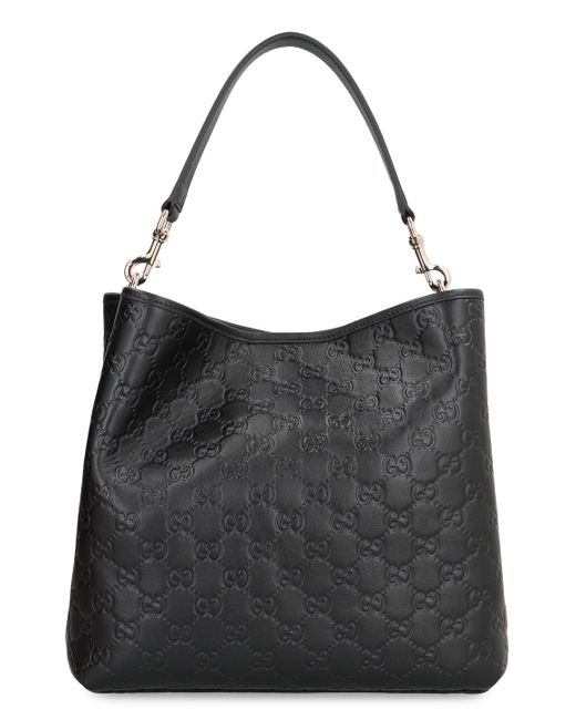 Gucci Black Gg Emblem Leather Bucket Bag