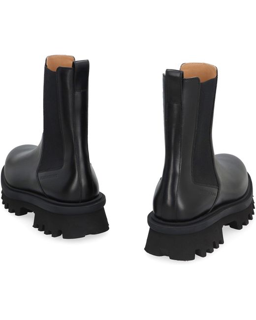Ferragamo Black Leather Chelsea Boots With Lug Sole for men