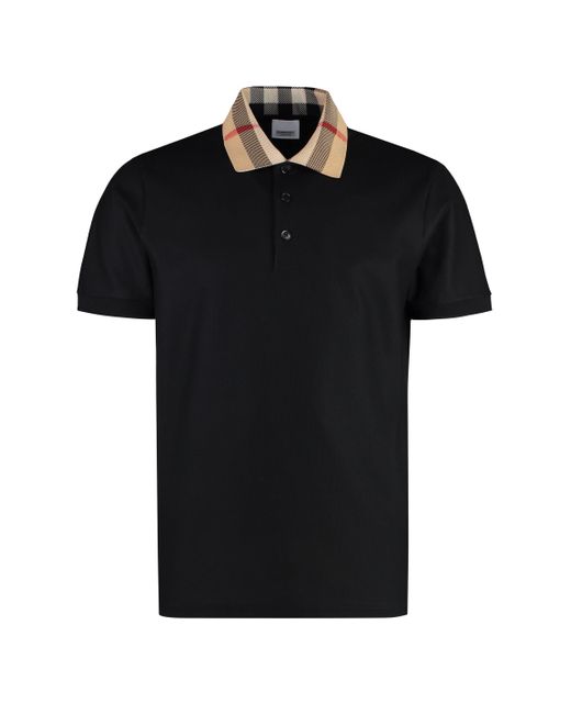 Polo in cotone piquet di Burberry in Black da Uomo