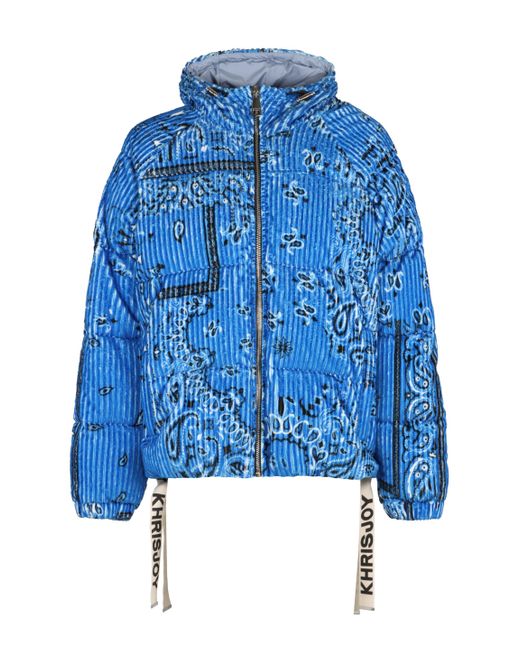 Khrisjoy Blue Puff Bandana Corduroy Hooded Down Jacket for men
