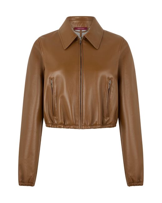 Gucci Brown Leather Jacket With Logo