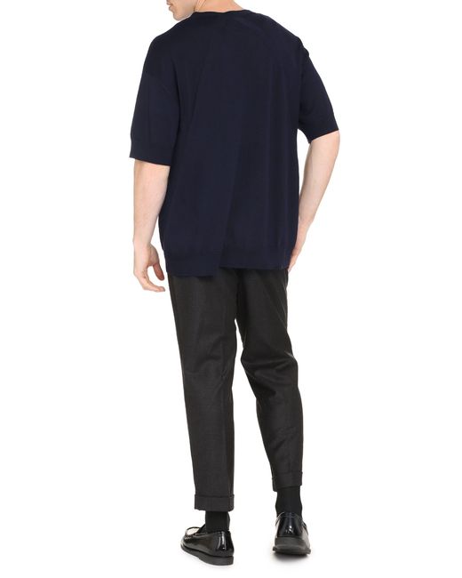 Jil Sander Blue Short Sleeve Wool Sweater for men