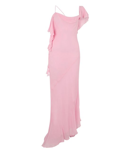 Self-Portrait Pink Midi Dress With Asymmetric Neckline
