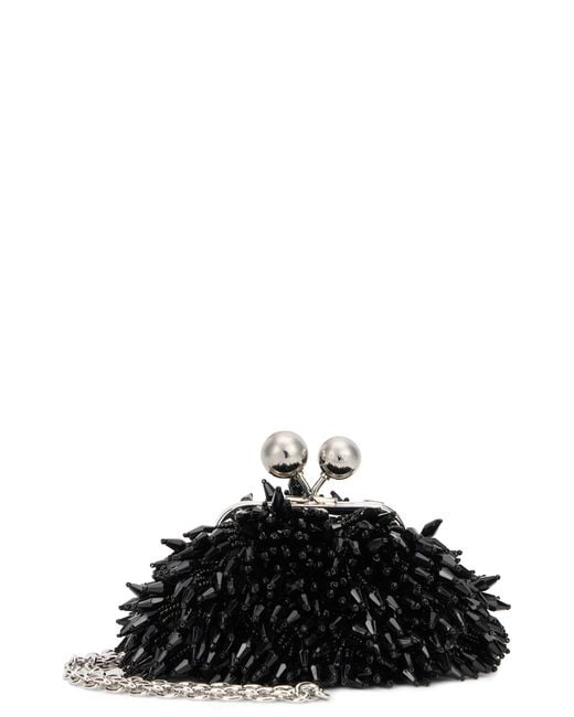 Weekend by Maxmara Black Pasticcino Mini Handbag With Pom-Pom Details And Shoulder Strap (11 Cm X 4.5 Cm X 10 Cm)