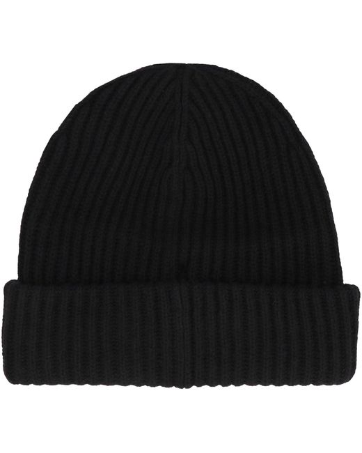 Ganni Black Ribbed Knit Beanie