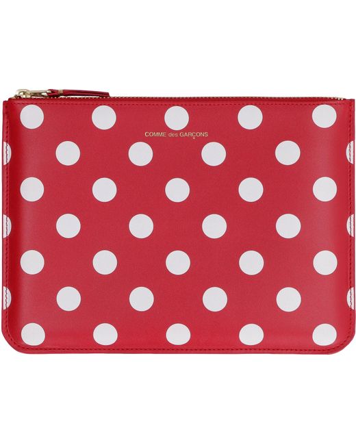 Comme des Garçons Red Polka-Dot Leather Mini Flat Pouch Handbag With Top Zip