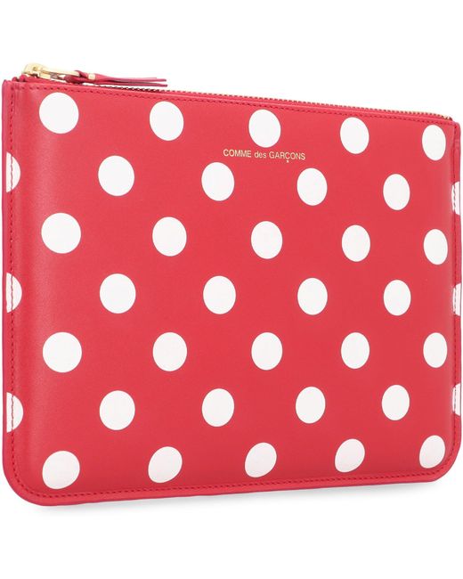 Comme des Garçons Red Logo Detail Flat Leather Pouch
