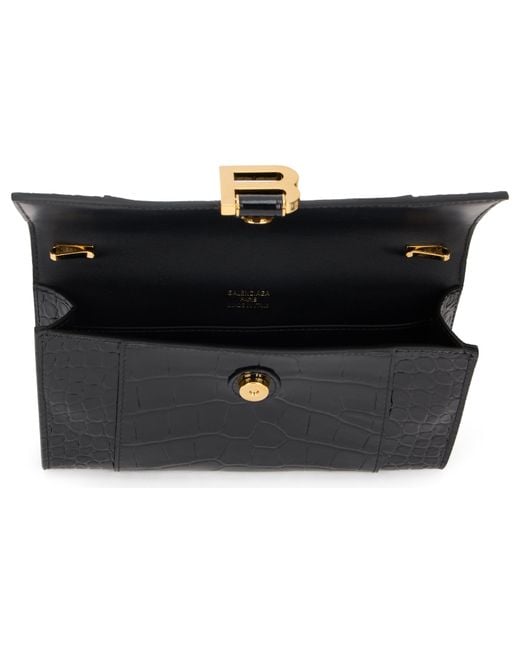 Balenciaga Black Mini Croc-Effect Flap Clutch With-Tone Detail