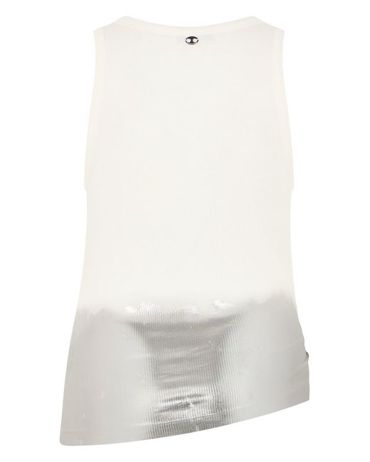 Rabanne White Striped Jersey Top With Print