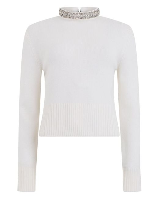 Pinko White Sweater With High Collar Embellished