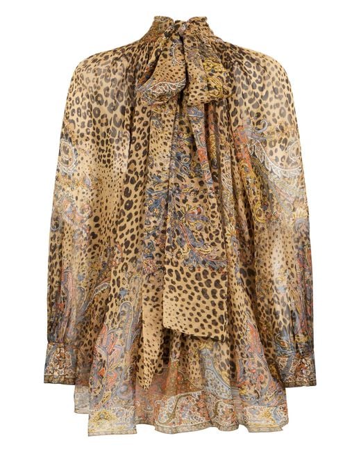 Etro Natural Animal Print Silk Blouse