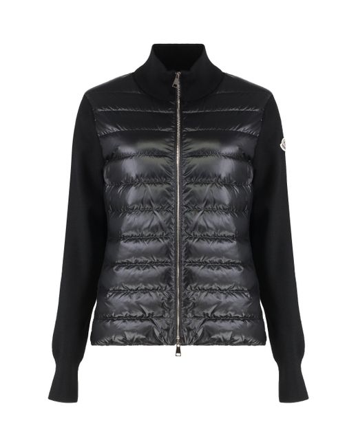 Moncler Black Cardigan With Padded Panels