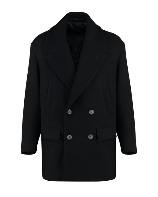Giorgio Armani Blue Wool Blend Double-Breasted Coat for men