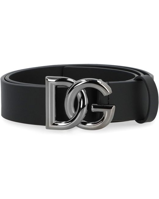 Cintura in pelle con fibbia DG di Dolce & Gabbana in Black da Uomo
