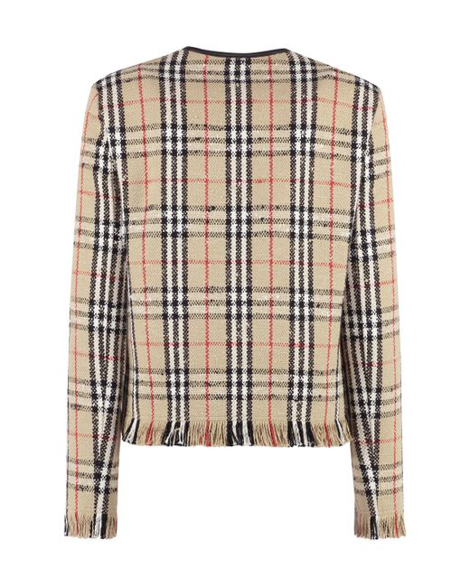 Burberry Multicolor Vintage Check Boucle Collarless Leather-trim Wool-blend Jacket